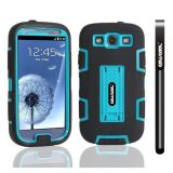 Samsung 9300 Galaxy S3 Case Silicone With Hard Pc Double Color 2in1 Hybrid High Impact With Kickstand Protective Case For Samsung 9300 Galaxy S3(Black with Sky Blue)