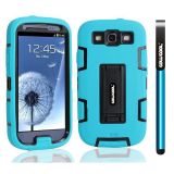 Samsung 9300 Galaxy S3 Case Silicone With Hard Pc Double Color 2in1 Hybrid High Impact With Kickstand Protective Case For Samsung 9300 Galaxy S3(Sky Blue with Black)