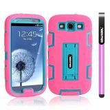 Samsung 9300 Galaxy S3 Case Silicone With Hard Pc Double Color 2in1 Hybrid High Impact With Kickstand Protective Case For Samsung 9300 Galaxy S3(Pink with Sky Blue)