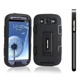 Samsung 9300 Galaxy S3 Case Silicone With Hard Pc Double Color 2in1 Hybrid High Impact With Kickstand Protective Case For Samsung 9300 Galaxy S3(Black with Black)