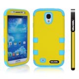 Samsung 9500 Galaxy S4 Case Silicone With Hard Pc Double Color 3in1 Hybrid High Impact Protective Case For Samsung 9500 Galaxy S4(Yellow with Sky Blue)