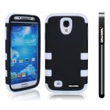 Samsung 9500 Galaxy S4 Case Silicone With Hard Pc Double Color 3in1 Hybrid High Impact Protective Case For Samsung 9500 Galaxy S4(Black with White)