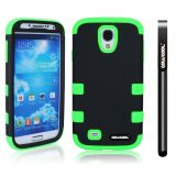 Samsung 9500 Galaxy S4 Case Silicone With Hard Pc Double Color 3in1 Hybrid High Impact Protective Case For Samsung 9500 Galaxy S4(Black with Green)