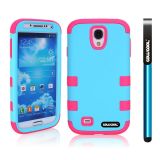 Samsung 9500 Galaxy S4 Case Silicone With Hard Pc Double Color 3in1 Hybrid High Impact Protective Case For Samsung 9500 Galaxy S4(Sky Blue with Rose Pink)