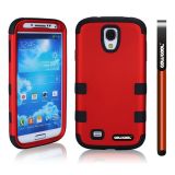 Samsung 9500 Galaxy S4 Case Silicone With Hard Pc Double Color 3in1 Hybrid High Impact Protective Case For Samsung 9500 Galaxy S4(Red with Black)