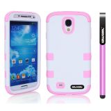 Samsung 9500 Galaxy S4 Case Silicone With Hard Pc Double Color 3in1 Hybrid High Impact Protective Case For Samsung 9500 Galaxy S4(White with Pink)