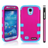 Samsung 9500 Galaxy S4 Case Silicone With Hard Pc Double Color 3in1 Hybrid High Impact Protective Case For Samsung 9500 Galaxy S4(Rose Red with Sky Blue)