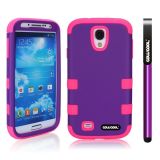 Samsung 9500 Galaxy S4 Case Silicone With Hard Pc Double Color 3in1 Hybrid High Impact Protective Case For Samsung 9500 Galaxy S4(Purple with Pink)