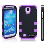 Samsung 9500 Galaxy S4 Case Silicone With Hard Pc Double Color 3in1 Hybrid High Impact Protective Case For Samsung 9500 Galaxy S4(Black with Purple)