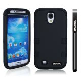 Samsung 9500 Galaxy S4 Case Silicone With Hard Pc Double Color 3in1 Hybrid High Impact Protective Case For Samsung 9500 Galaxy S4(Black with Black)