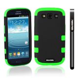 Samsung 9300 Galaxy S3 Case Silicone With Hard Pc Double Color 3in1 Hybrid High Impact Protective Case For Samsung 9300 Galaxy S3(Black with Green)