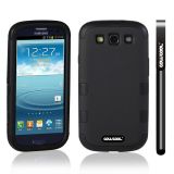 Samsung 9300 Galaxy S3 Case Silicone With Hard Pc Double Color 3in1 Hybrid High Impact Protective Case For Samsung 9300 Galaxy S3(Black with Black)