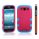 Samsung 9300 Galaxy S3 Case Silicone With Hard Pc Double Color 3in1 Hybrid High Impact Protective Case For Samsung 9300 Galaxy S3(Rose Pink with Sky Blue)