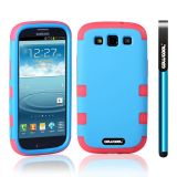 Samsung 9300 Galaxy S3 Case Silicone With Hard Pc Double Color 3in1 Hybrid High Impact Protective Case For Samsung 9300 Galaxy S3(Sky Blue with Pink)