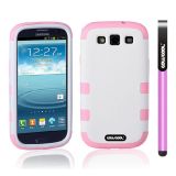 Samsung 9300 Galaxy S3 Case Silicone With Hard Pc Double Color 3in1 Hybrid High Impact Protective Case For Samsung 9300 Galaxy S3(White with Pink)