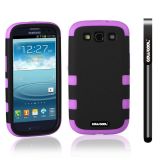 Samsung 9300 Galaxy S3 Case Silicone With Hard Pc Double Color 3in1 Hybrid High Impact Protective Case For Samsung 9300 Galaxy S3(Black with Purple)