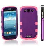 Samsung 9300 Galaxy S3 Case Silicone With Hard Pc Double Color 3in1 Hybrid High Impact Protective Case For Samsung 9300 Galaxy S3(Purple with Pink)