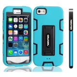 Apple Iphone 5 5S Case Silicone With Hard Pc Double Color 2in1 Hybrid High Impact With Kickstand Protective Case For Apple Iphone 5 5S(Sky Blue with Black)