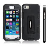 Apple Iphone 5 5S Case Silicone With Hard Pc Double Color 2in1 Hybrid High Impact With Kickstand Protective Case For Apple Iphone 5 5S(Black with Black)