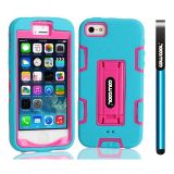 Apple Iphone 5 5S Case Silicone With Hard Pc Double Color 2in1 Hybrid High Impact With Kickstand Protective Case For Apple Iphone 5 5S(Sky Blue with Pink)