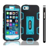 Apple Iphone 5 5S Case Silicone With Hard Pc Double Color 2in1 Hybrid High Impact With Kickstand Protective Case For Apple Iphone 5 5S(Golden with Sky Blue)