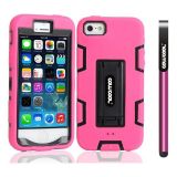 Apple Iphone 5 5S Case Silicone With Hard Pc Double Color 2in1 Hybrid High Impact With Kickstand Protective Case For Apple Iphone 5 5S(Pink with Black)