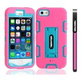 Apple Iphone 5 5S Case Silicone With Hard Pc Double Color 2in1 Hybrid High Impact With Kickstand Protective Case For Apple Iphone 5 5S(Pink with Sky Blue)