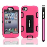 Apple Iphone 4 Case Silicone With Hard Pc Double Color 2in1 Hybrid High Impact With Kickstand Protective Case For Apple Iphone 4(Pink with Black)