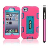 Apple Iphone 4 Case Silicone With Hard Pc Double Color 2in1 Hybrid High Impact With Kickstand Protective Case For Apple Iphone 4(Pink with Sky Blue)