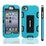 Apple Iphone 4 Case Silicone With Hard Pc Double Color 2in1 Hybrid High Impact With Kickstand Protective Case For Apple Iphone 4(Sky Blue with Black)