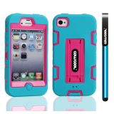 Apple Iphone 4 Case Silicone With Hard Pc Double Color 2in1 Hybrid High Impact With Kickstand Protective Case For Apple Iphone 4(Sky Blue with Pink)