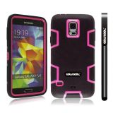 Samsung N9600 Galaxys5 Case Silicone With Hard Pc Double Color 2in1 Hybrid High Impact Protective Case For Samsung N9600 Galaxys5(Black with Pink)