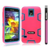 Samsung N9600 Galaxys5 Case Silicone With Hard Pc Double Color 2in1 Hybrid High Impact Protective Case For Samsung N9600 Galaxys5(Pink with Sky Blue)