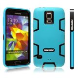 Samsung N9600 Galaxys5 Case Silicone With Hard Pc Double Color 2in1 Hybrid High Impact Protective Case For Samsung N9600 Galaxys5(Sky Blue with Black)