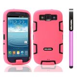 Samsung 9300 Galaxy S3 Case Silicone With Hard Pc Double Color 2in1 Hybrid High Impact Protective Case For Samsung 9300 Galaxy S3(Pink with Black)