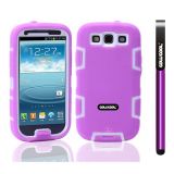 Samsung 9300 Galaxy S3 Case Silicone With Hard Pc Double Color 2in1 Hybrid High Impact Protective Case For Samsung 9300 Galaxy S3(Purple with White)