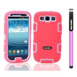 Samsung 9300 Galaxy S3 Case Silicone With Hard Pc Double Color 2in1 Hybrid High Impact Protective Case For Samsung 9300 Galaxy S3(Pink with White)