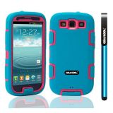 Samsung 9300 Galaxy S3 Case Silicone With Hard Pc Double Color 2in1 Hybrid High Impact Protective Case For Samsung 9300 Galaxy S3(Blue with Pink)