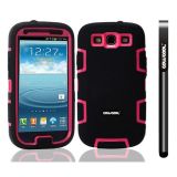 Samsung 9300 Galaxy S3 Case Silicone With Hard Pc Double Color 2in1 Hybrid High Impact Protective Case For Samsung 9300 Galaxy S3(Black with Pink)