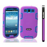 Samsung 9300 Galaxy S3 Case Silicone With Hard Pc Double Color 2in1 Hybrid High Impact Protective Case For Samsung 9300 Galaxy S3(Purple with Sky Blue)