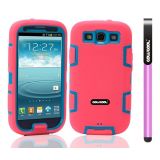 Samsung 9300 Galaxy S3 Case Silicone With Hard Pc Double Color 2in1 Hybrid High Impact Protective Case For Samsung 9300 Galaxy S3(Pink with Sky Blue)