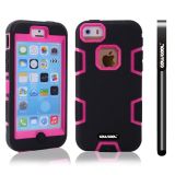 Apple Iphone 5C Case Silicone With Hard Pc Double Color 2in1 Hybrid High Impact Protective Case For Apple Iphone 5C(Black with Pink)