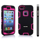 Apple Iphone 5C Case Silicone With Hard Pc Double Color 2in1 Hybrid High Impact Protective Case For Apple Iphone 5C(Black with Rose Pink)