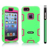 Apple Iphone 5 5S Case Silicone With Hard Pc Double Color 2in1 Hybrid High Impact Protective Case For Apple Iphone 5 5S(Green with Pink)