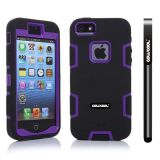 Apple Iphone 5 5S Case Silicone With Hard Pc Double Color 2in1 Hybrid High Impact Protective Case For Apple Iphone 5 5S(Black with Purple)