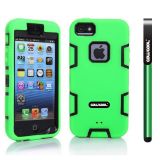 Apple Iphone 5 5S Case Silicone With Hard Pc Double Color 2in1 Hybrid High Impact Protective Case For Apple Iphone 5 5S(Green with Black)