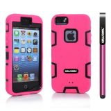 Apple Iphone 5 5S Case Silicone With Hard Pc Double Color 2in1 Hybrid High Impact Protective Case For Apple Iphone 5 5S(Pink with Black)