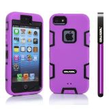 Apple Iphone 5 5S Case Silicone With Hard Pc Double Color 2in1 Hybrid High Impact Protective Case For Apple Iphone 5 5S(Purple with Black)