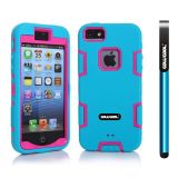 Apple Iphone 5 5S Case Silicone With Hard Pc Double Color 2in1 Hybrid High Impact Protective Case For Apple Iphone 5 5S(Sky Blue with Pink)