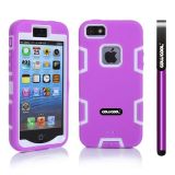 Apple Iphone 5 5S Case Silicone With Hard Pc Double Color 2in1 Hybrid High Impact Protective Case For Apple Iphone 5 5S(Purple with White)